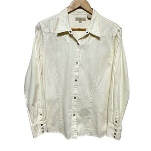 Stetson Western Pearl Snap Shirt Women XL Ivory Floral Embossed Cowgirl Rodeo